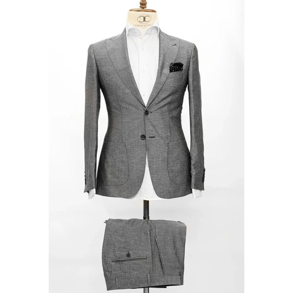 CONNAISSEUR PARIS - GREY 2 PIECE SLIM FIT LINEN‎ SUIT WITH PATCH POCKETS Sz 46